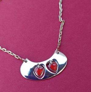 Vintage Italian Sterling Silver 925 Enamel Necklace with two hearts ♥️♥️
